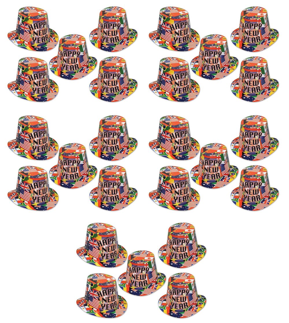 7637 25 Piece International Theme World Flags Top Hats for Happy New Year's